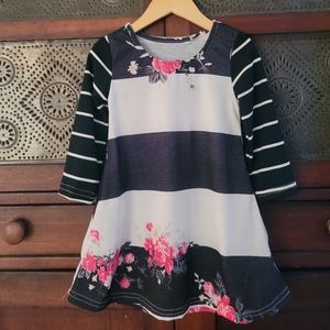 Girls NWT 2T Long Sleeve Dress Black White Floral Easter Spring